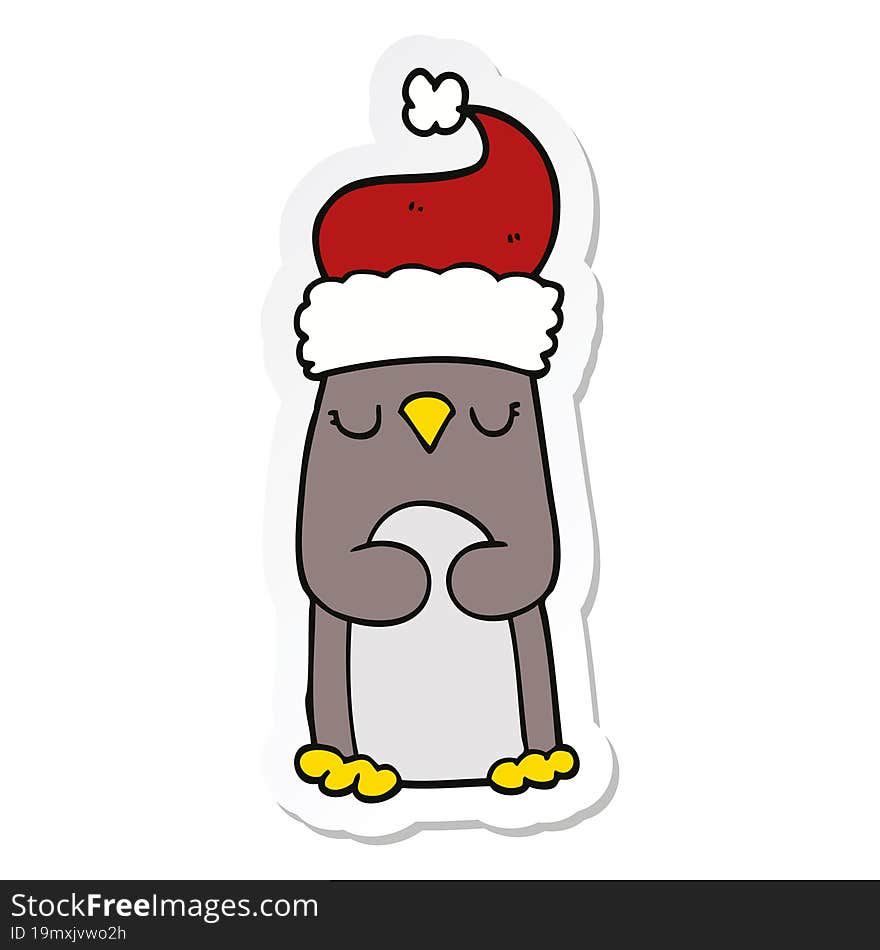 sticker of a cartoon christmas penguin