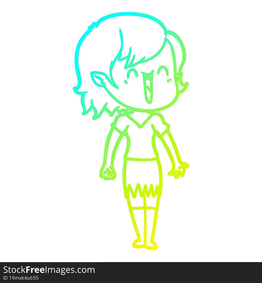 cold gradient line drawing cute cartoon happy vampire girl