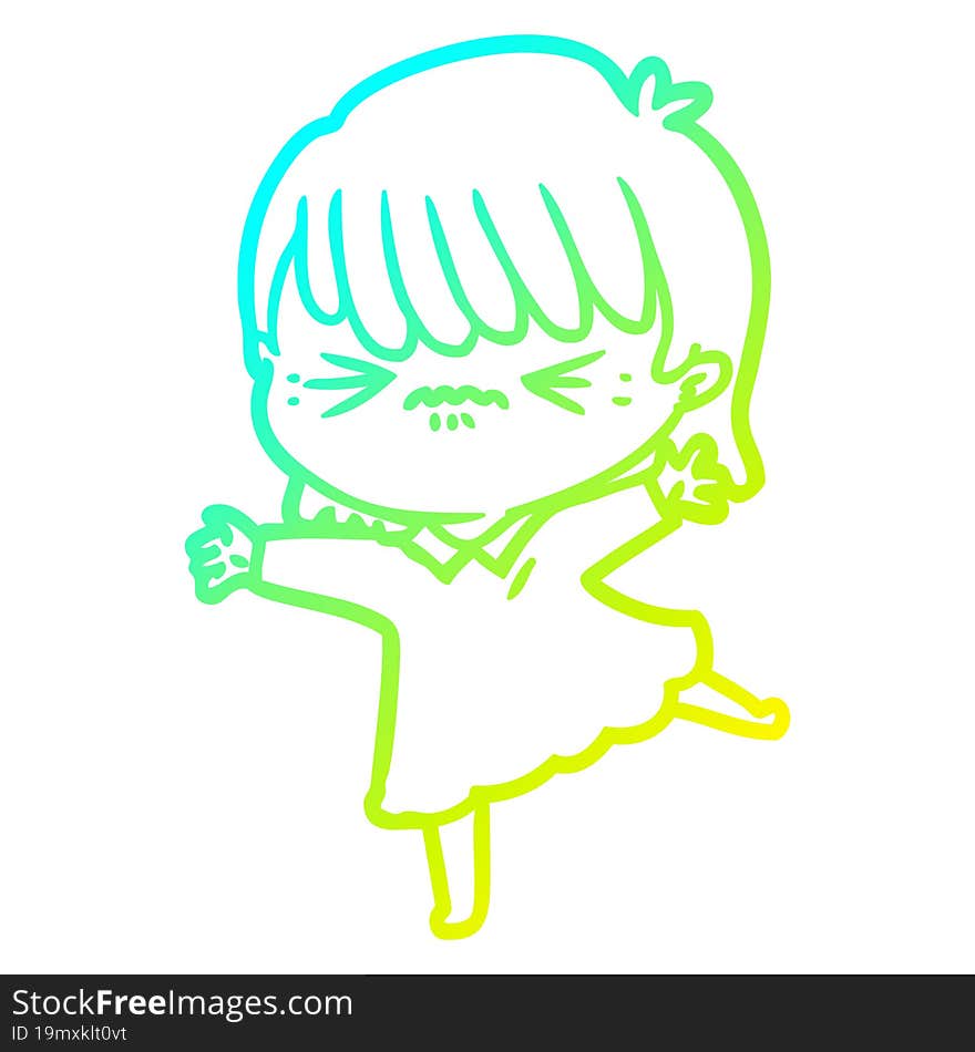 cold gradient line drawing stressed out cartoon girl