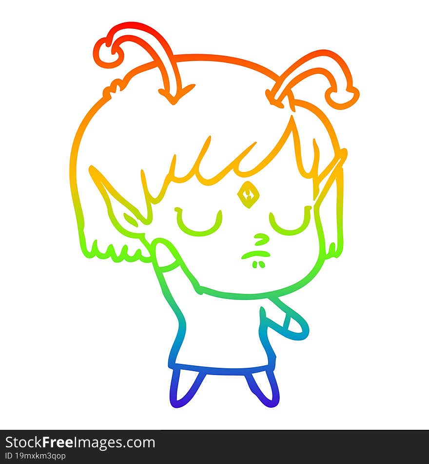 rainbow gradient line drawing of a cartoon alien girl