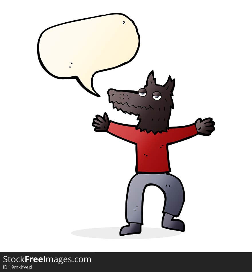 Cartoon Wolf Man With Speech Bubble