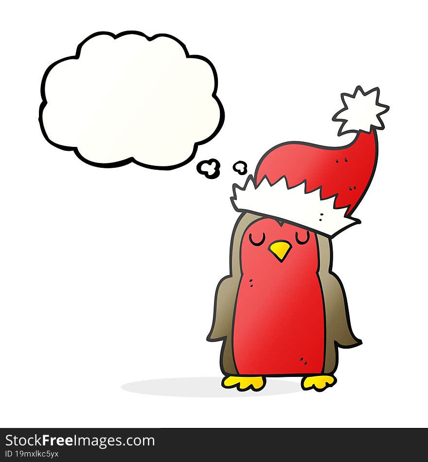 freehand drawn thought bubble cartoon christmas robin