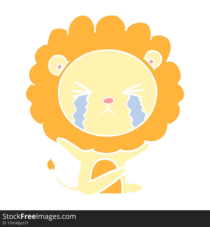 flat color style cartoon crying lion