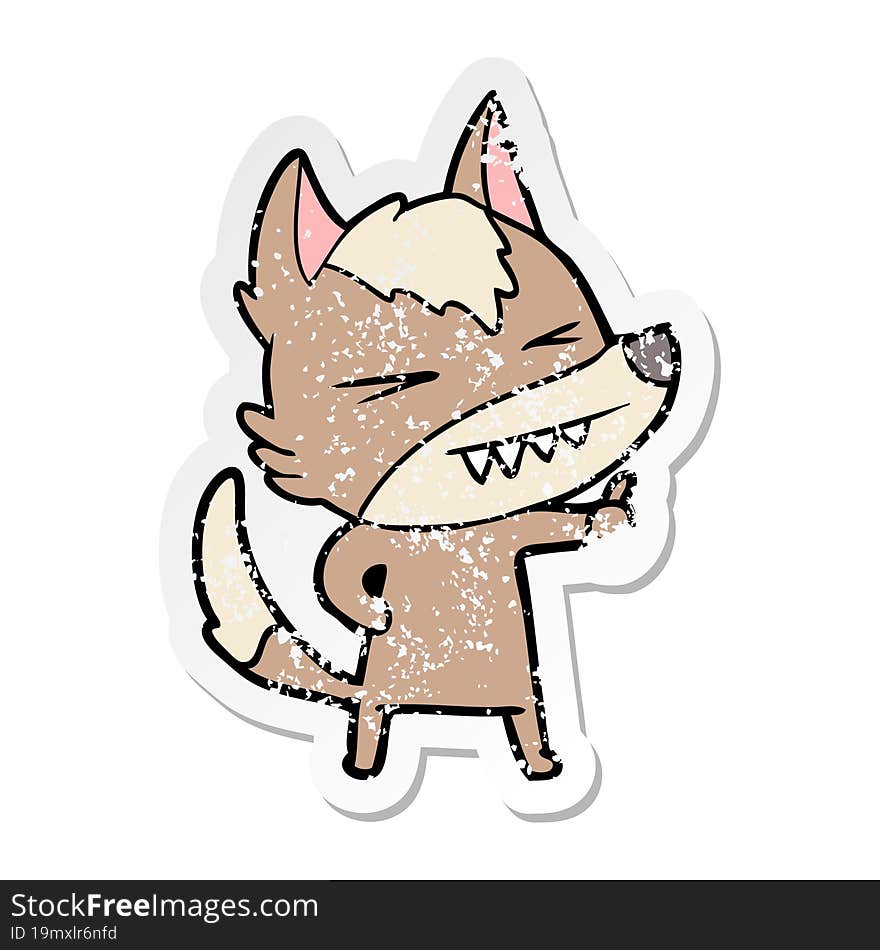 distressed sticker of a angry wolf cartoon