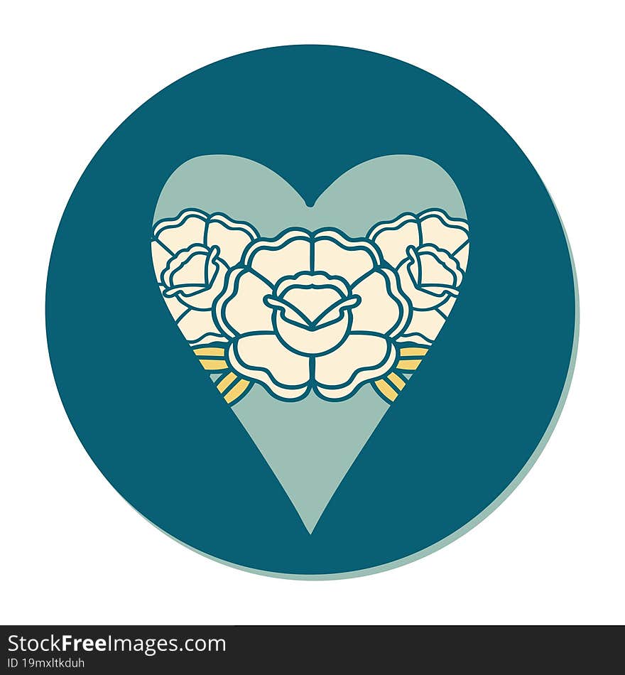 Tattoo Style Sticker Of A Heart And Flowers