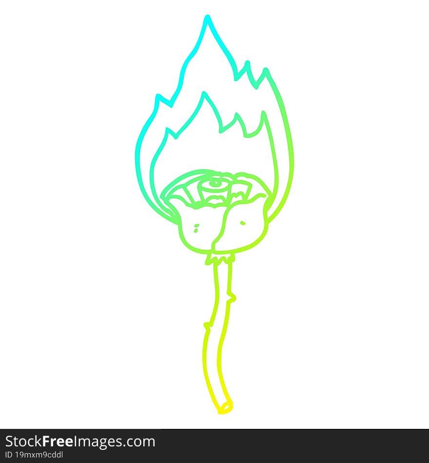 Cold Gradient Line Drawing Cartoon Flaming Rose