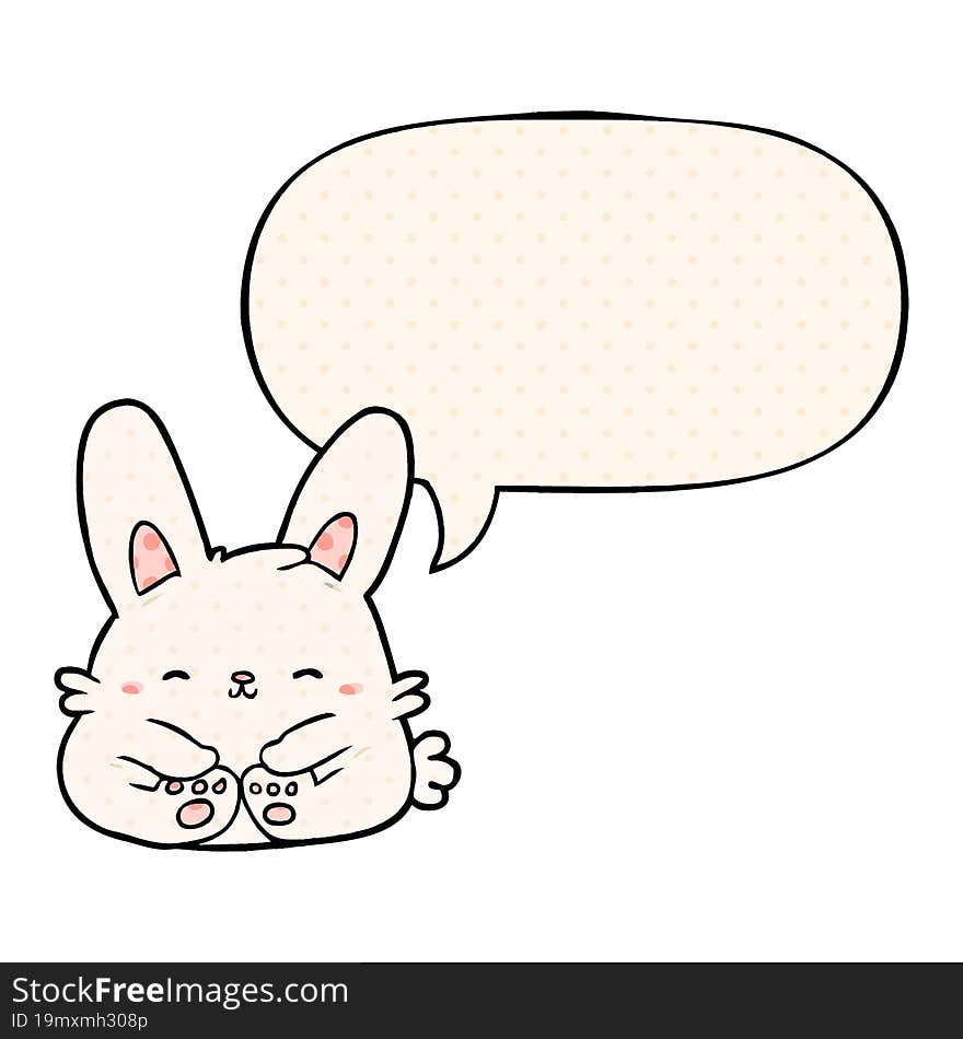 cute cartoon bunny rabbit with speech bubble in comic book style