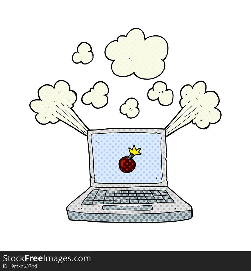 cartoon laptop computer with bomb symbol