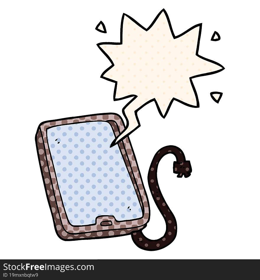 Cartoon Computer Tablet And Speech Bubble In Comic Book Style