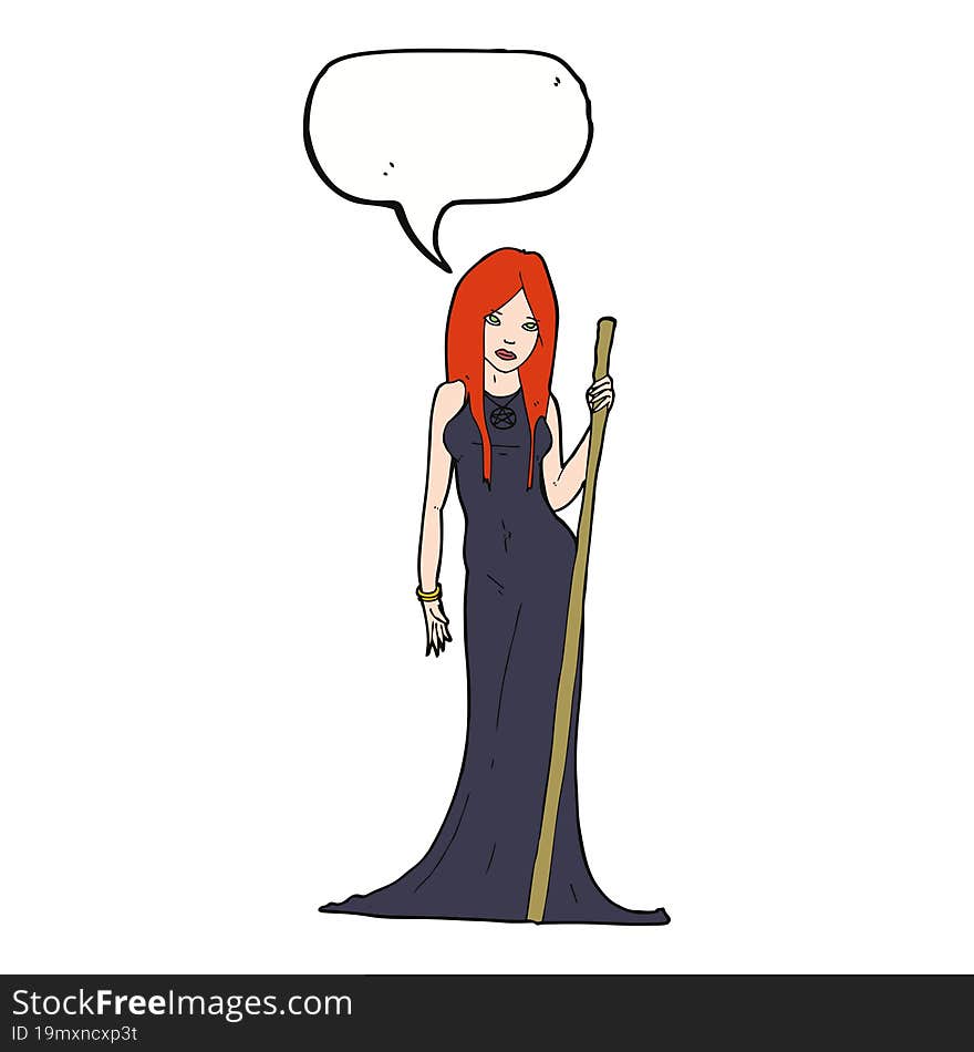 cartoon sorceress  with speech bubble