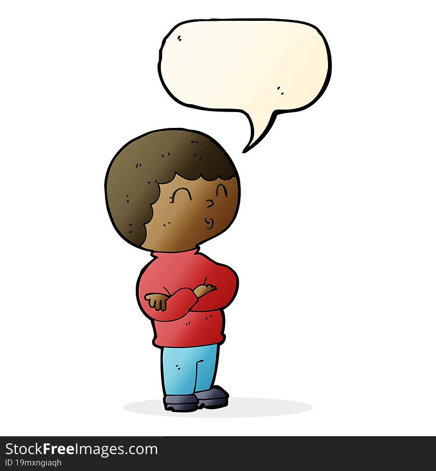 Cartoon Boy With Folded Arms With Speech Bubble