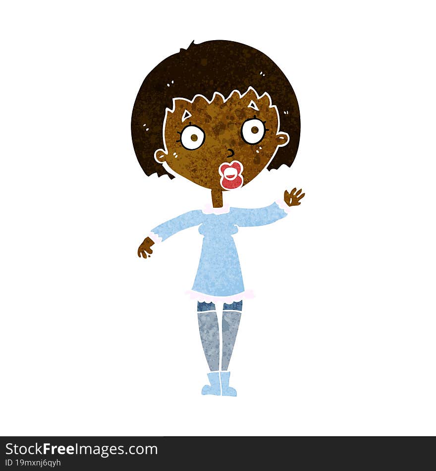 cartoon waving woman