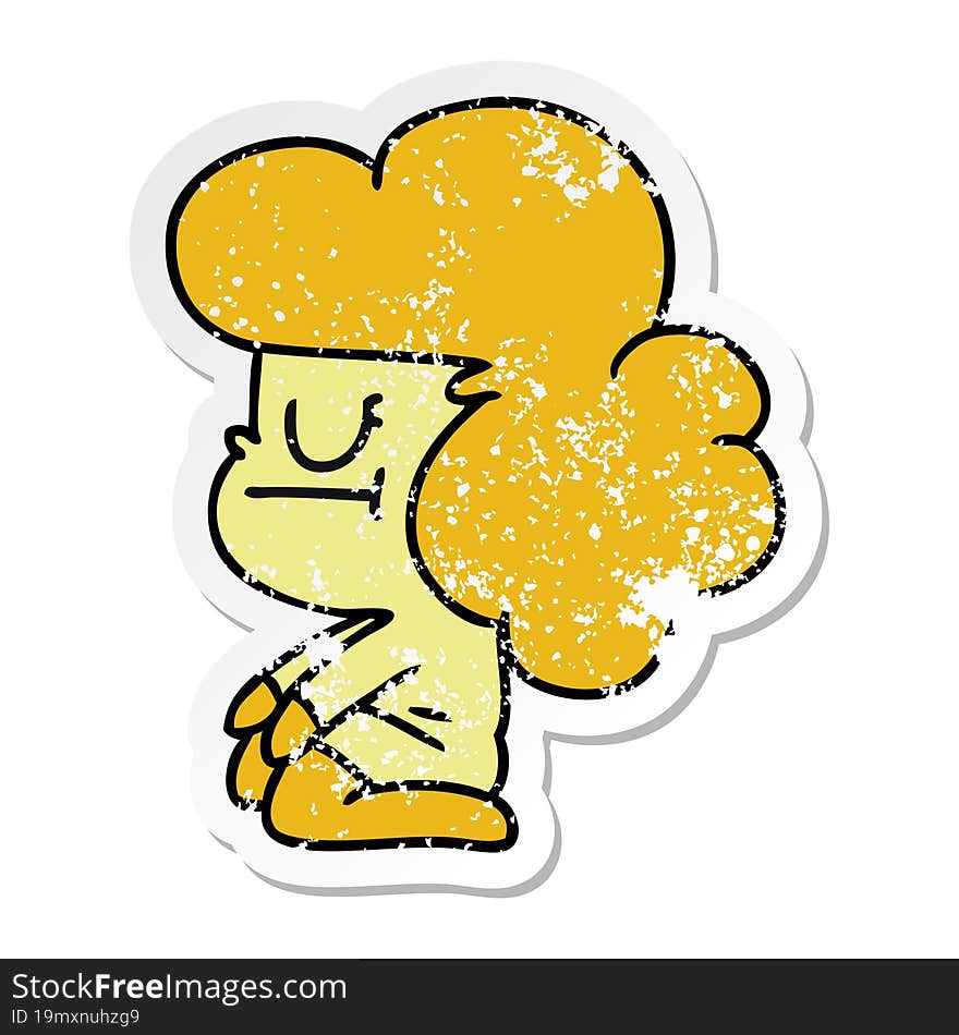 distressed sticker cartoon of a kawaii alien girl