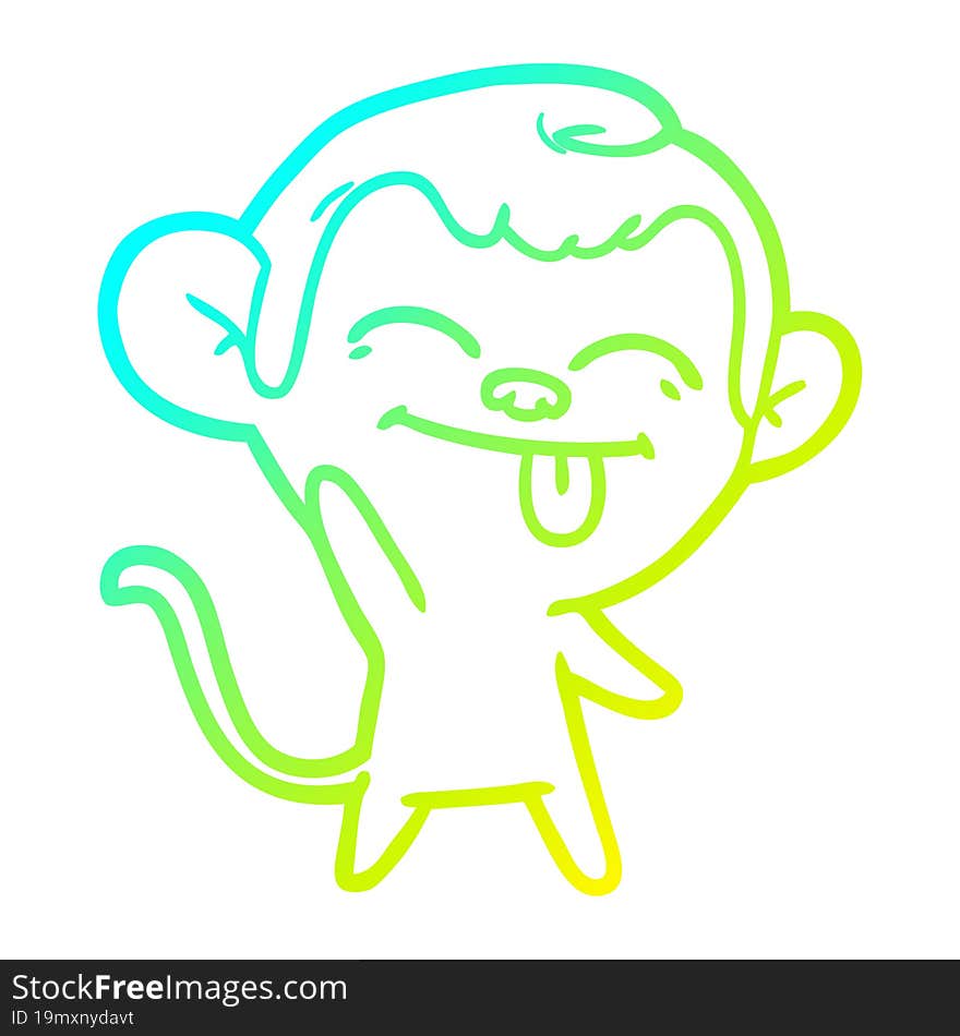 cold gradient line drawing funny cartoon monkey waving