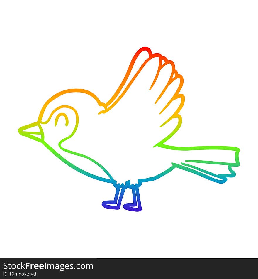 rainbow gradient line drawing cartoon robin taking flight