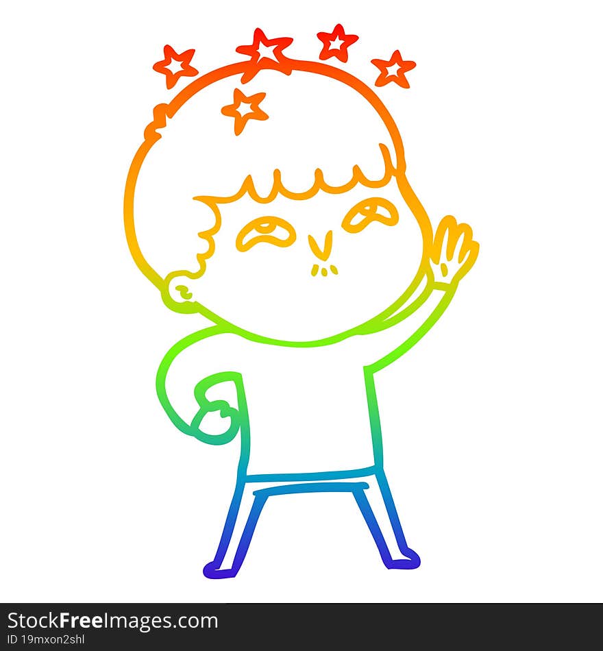 Rainbow Gradient Line Drawing Cartoon Amazed Boy