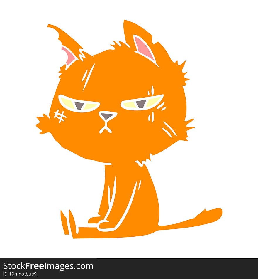 tough flat color style cartoon cat sitting