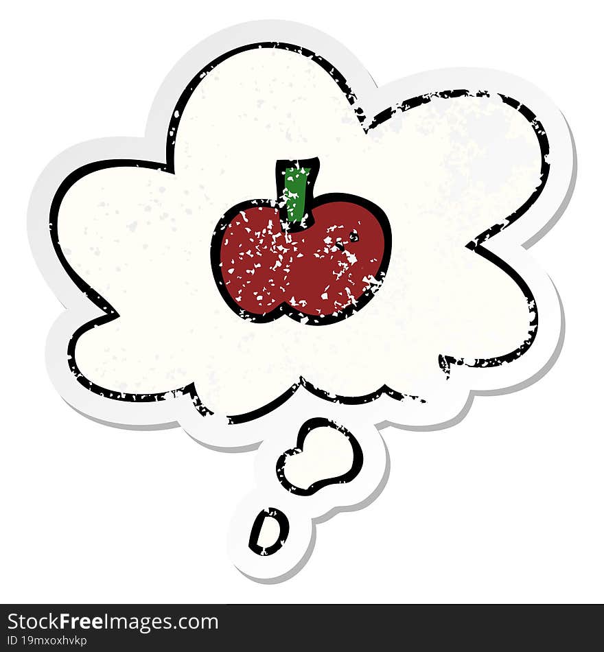 Cartoon Apple Symbol And Thought Bubble As A Distressed Worn Sticker