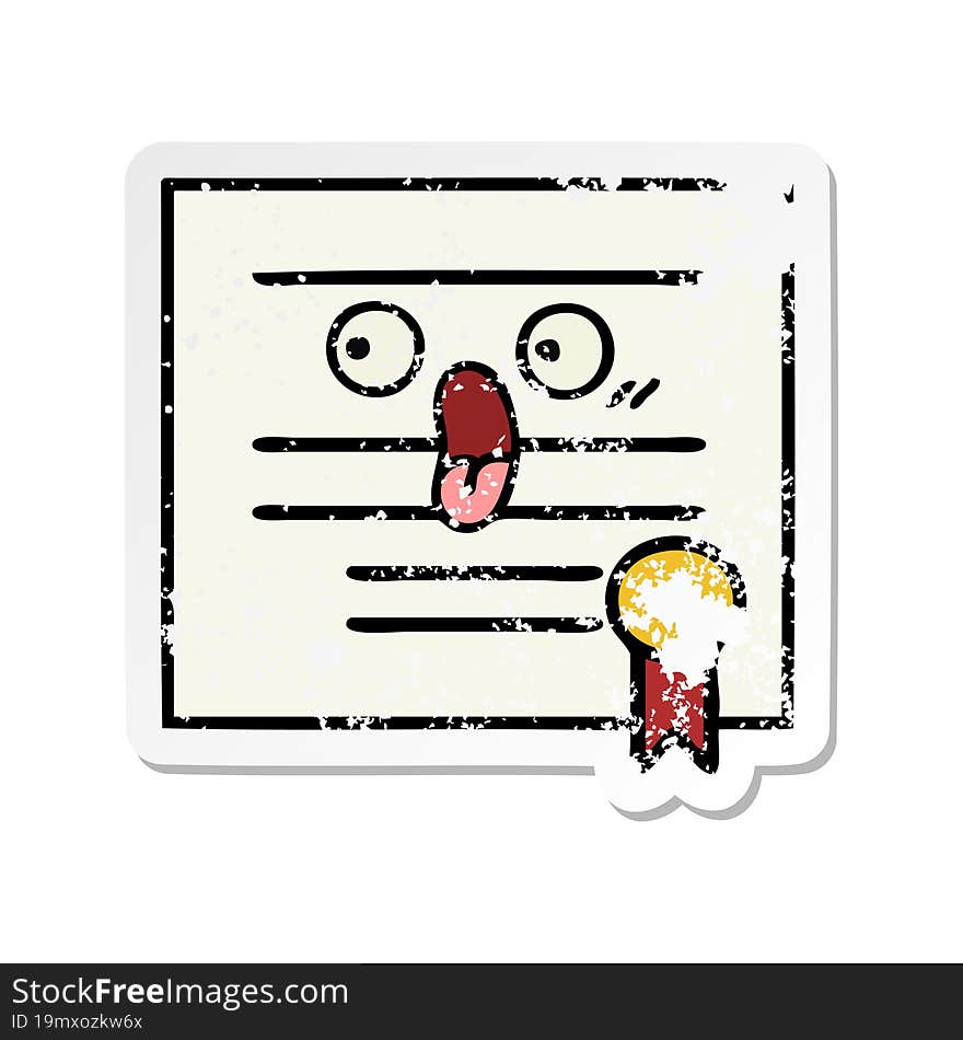 distressed sticker of a cute cartoon graduation diploma