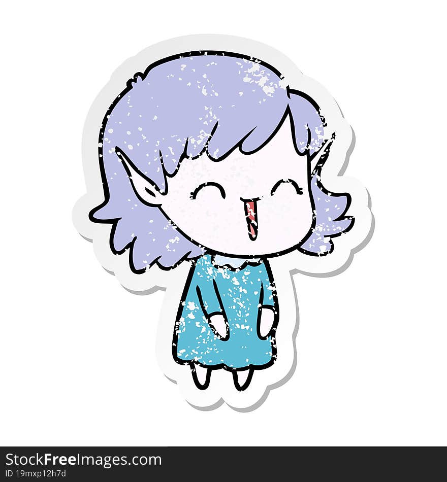 distressed sticker of a cartoon elf girl