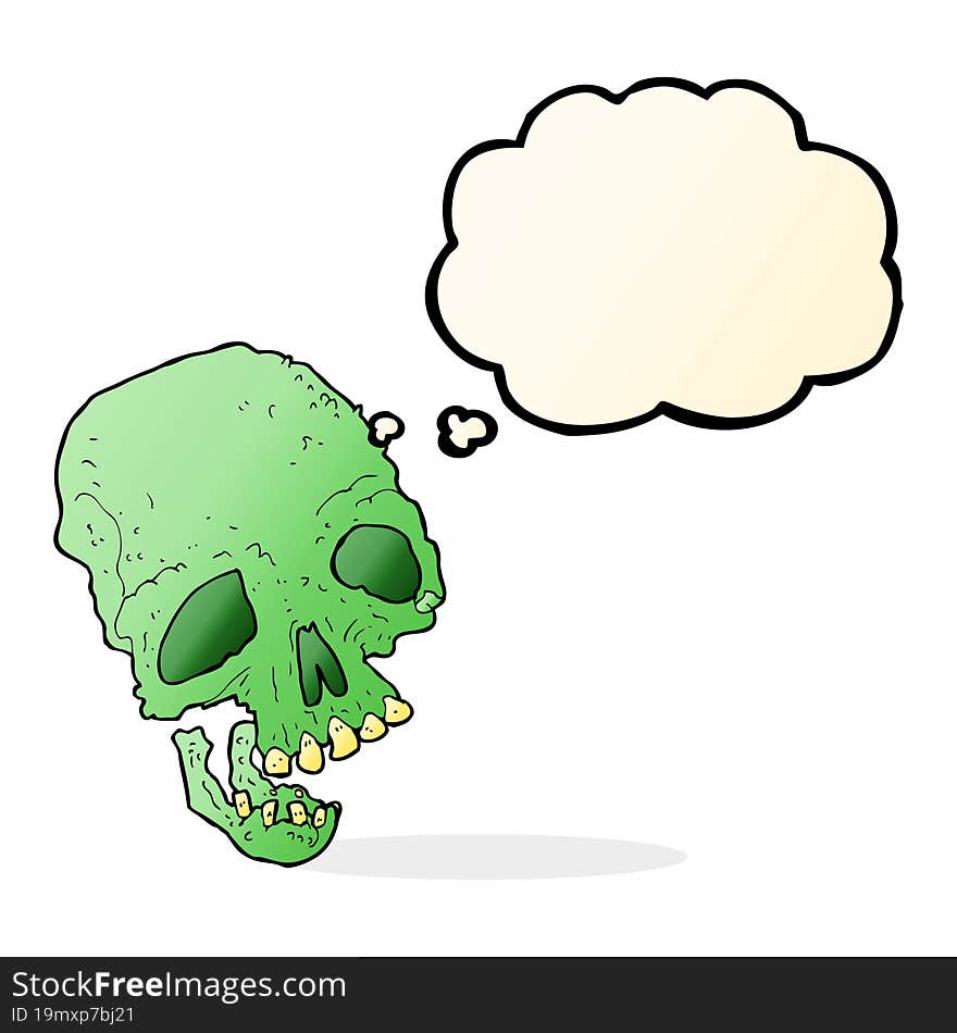 Cartoon Ancient Spooky Skull With Thought Bubble