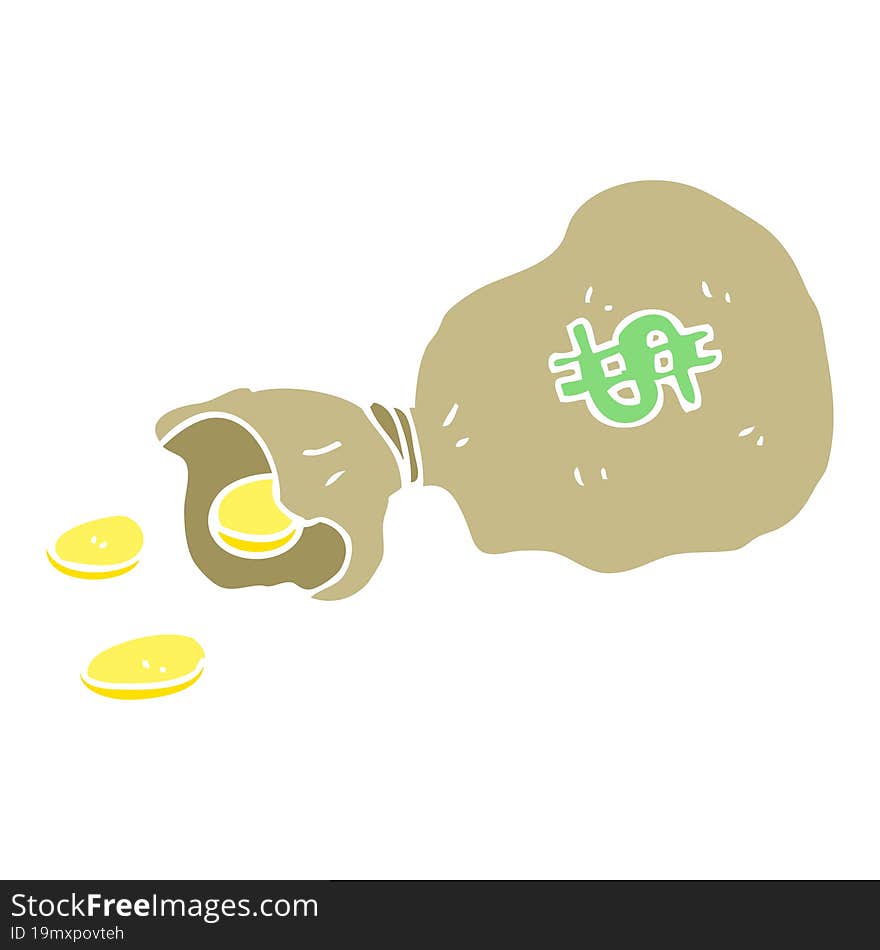 Flat Color Illustration Of A Cartoon Bag Of Money