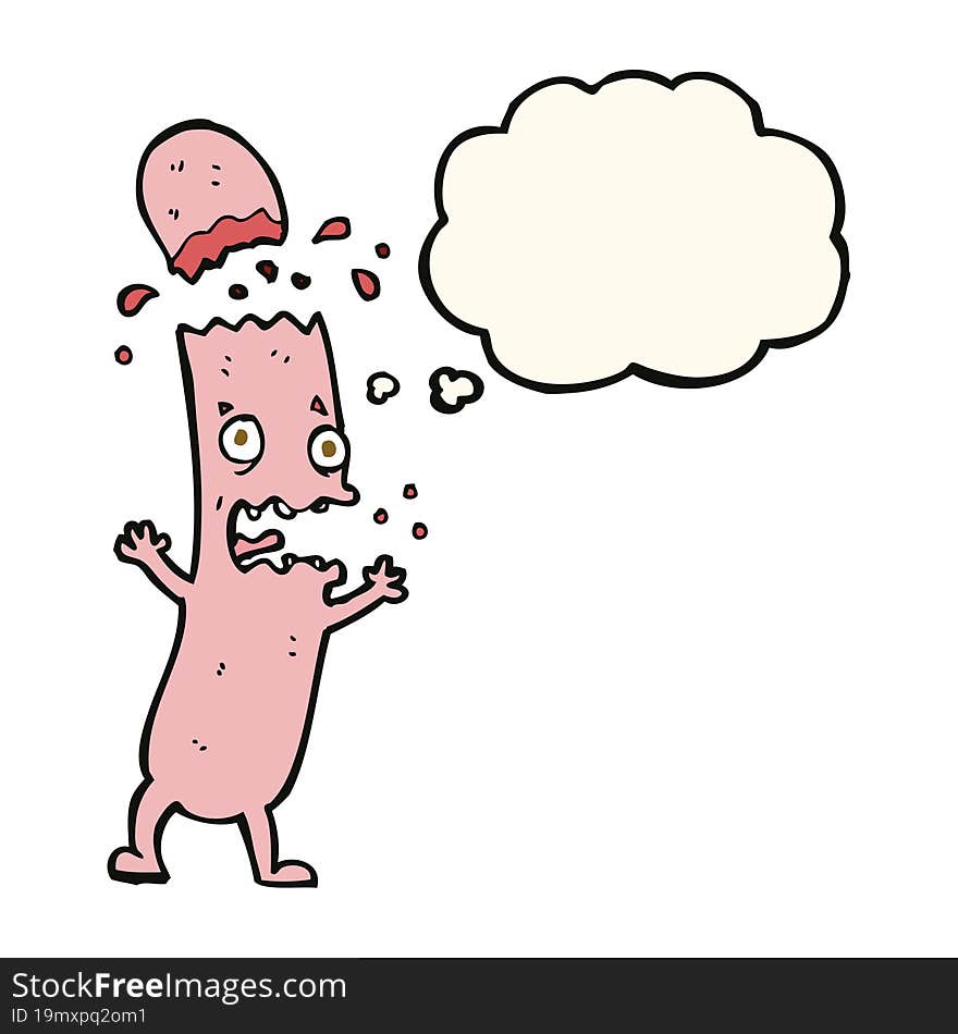 cartoon undercooked sausage with thought bubble