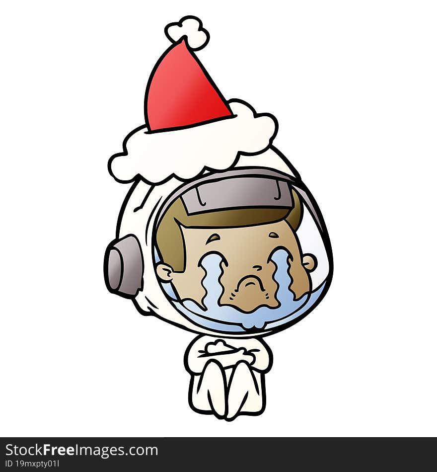 gradient cartoon of a crying astronaut wearing santa hat