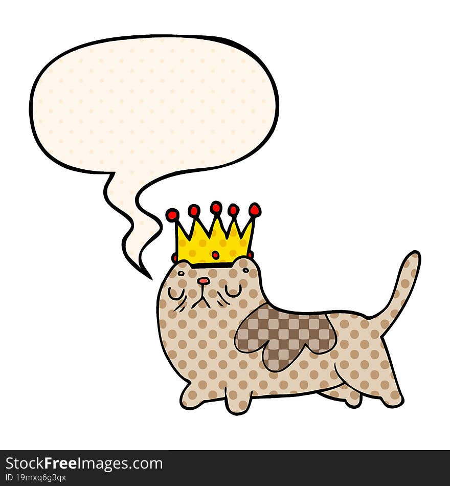 cartoon arrogant cat and speech bubble in comic book style