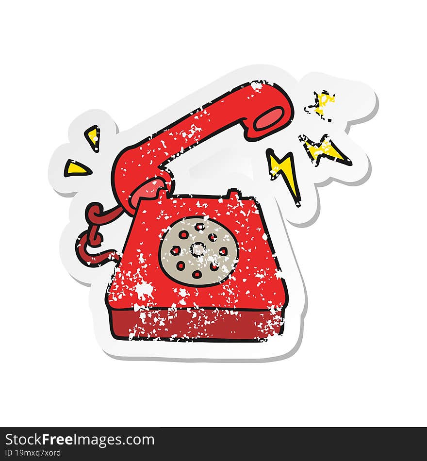 retro distressed sticker of a cartoon ringing telephone