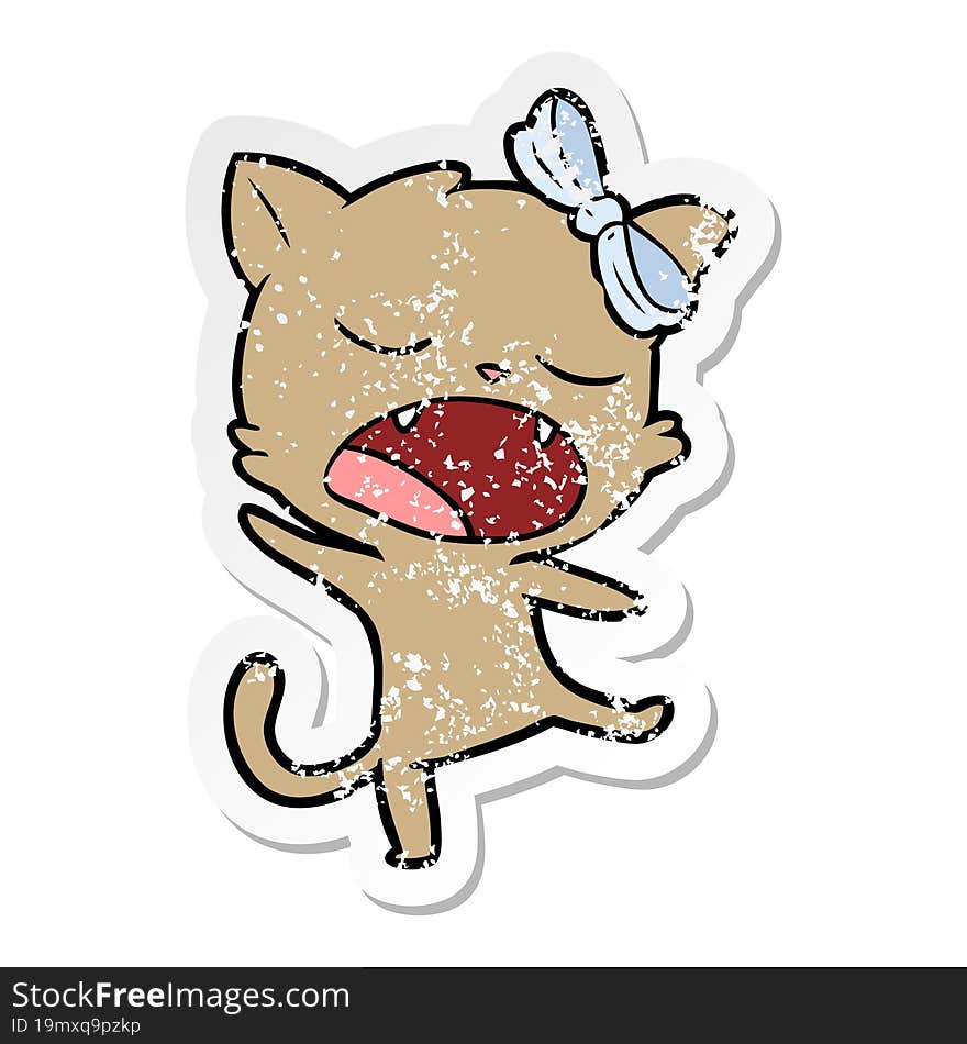 Distressed Sticker Of A Cartoon Singing Cat