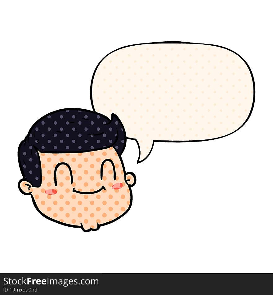 cartoon male face and speech bubble in comic book style