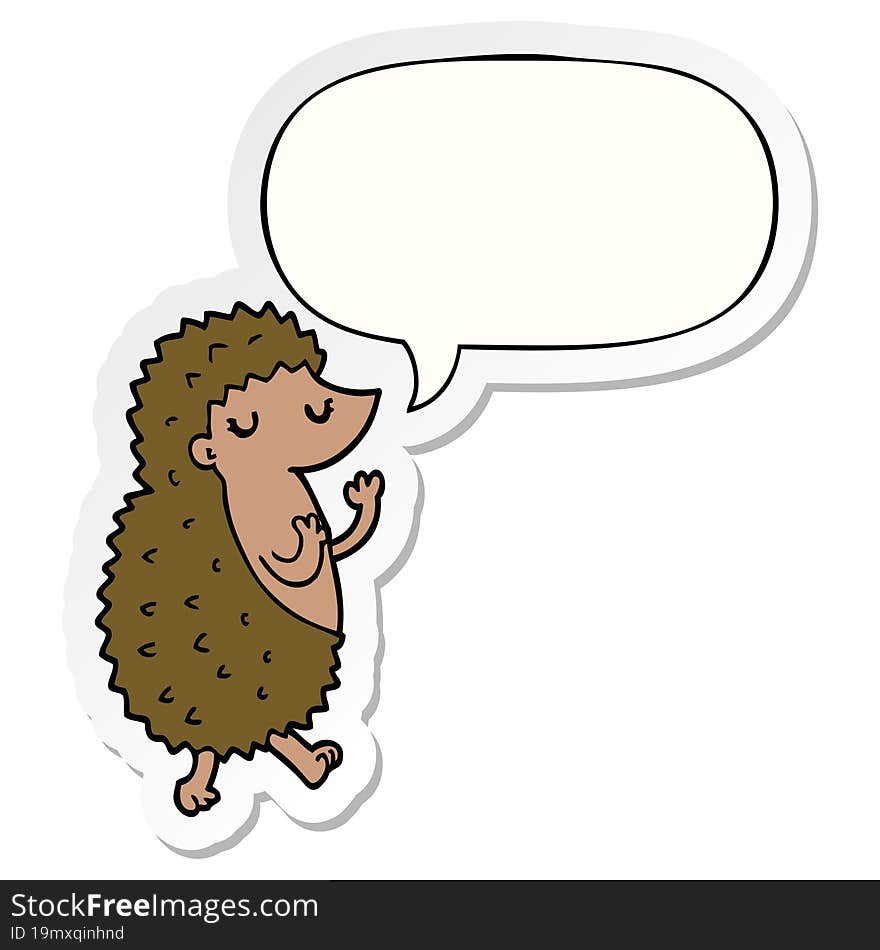 cartoon hedgehog with speech bubble sticker. cartoon hedgehog with speech bubble sticker