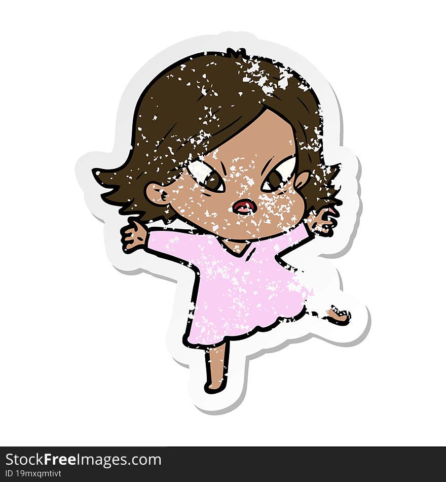 distressed sticker of a cartoon stressed woman