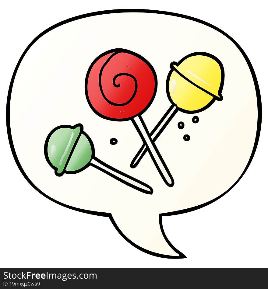 cartoon traditional lollipop and speech bubble in smooth gradient style