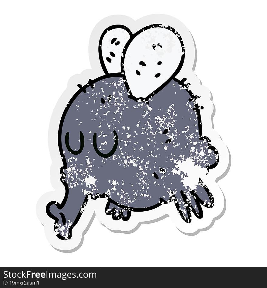 distressed sticker of a quirky hand drawn cartoon fly