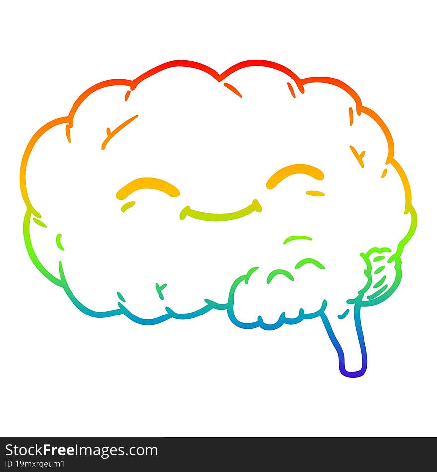 rainbow gradient line drawing of a cartoon brain