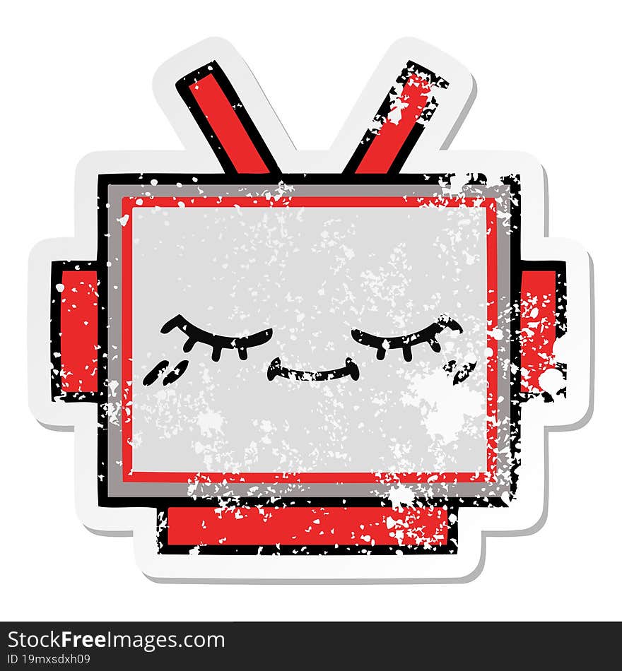 distressed sticker of a cute cartoon robot head