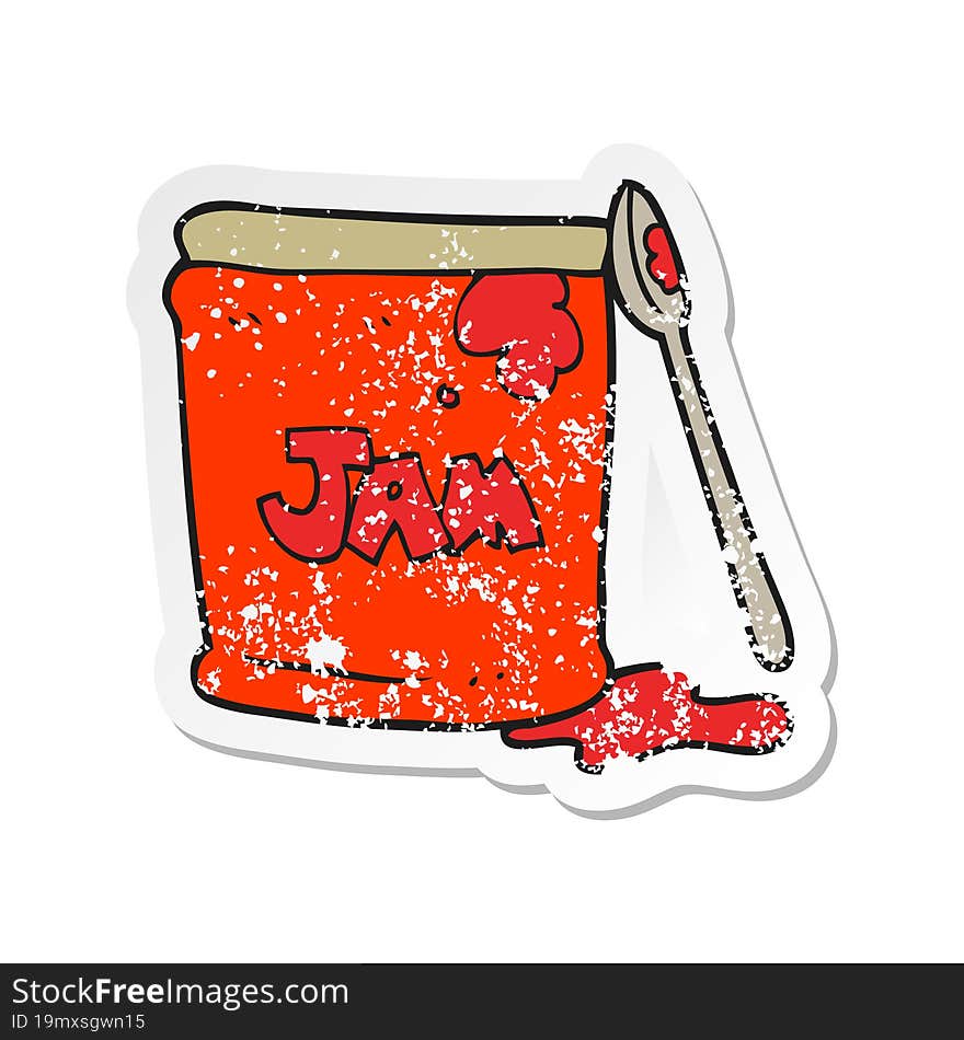 Retro Distressed Sticker Of A Cartoon Jam Jar