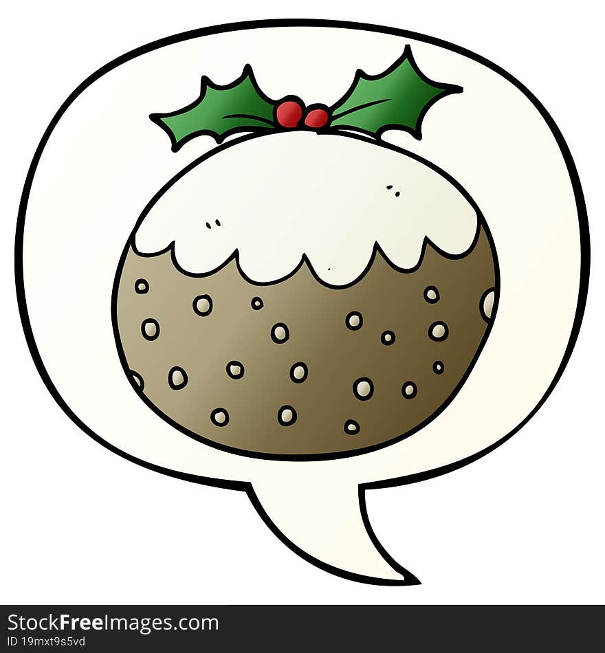 Cartoon Christmas Pudding And Speech Bubble In Smooth Gradient Style