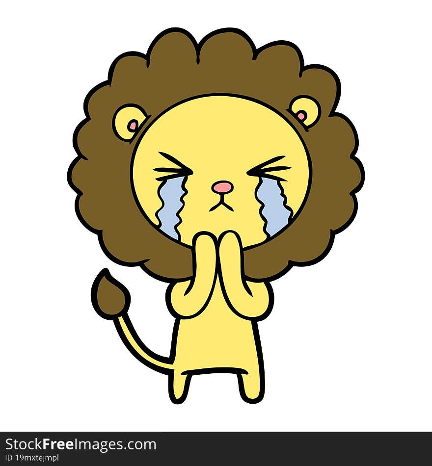 cartoon crying lion praying. cartoon crying lion praying