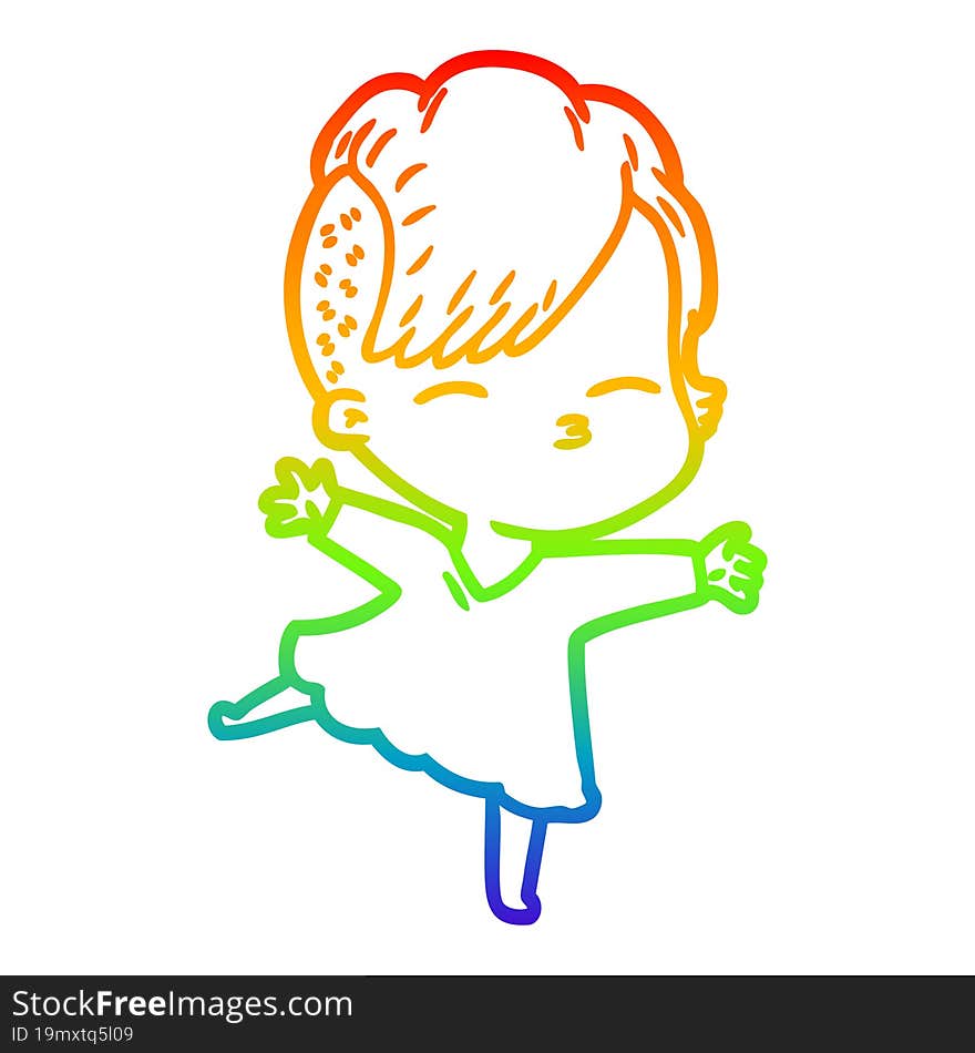 rainbow gradient line drawing cartoon squinting girl