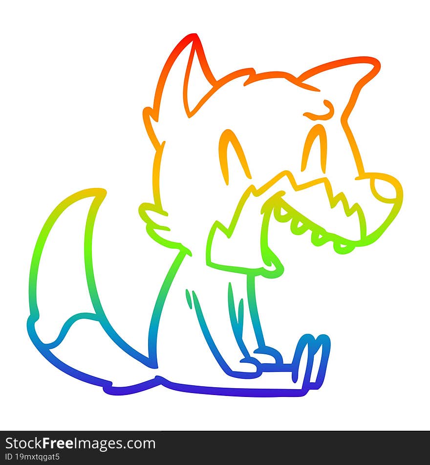 Rainbow Gradient Line Drawing Laughing Fox Cartoon