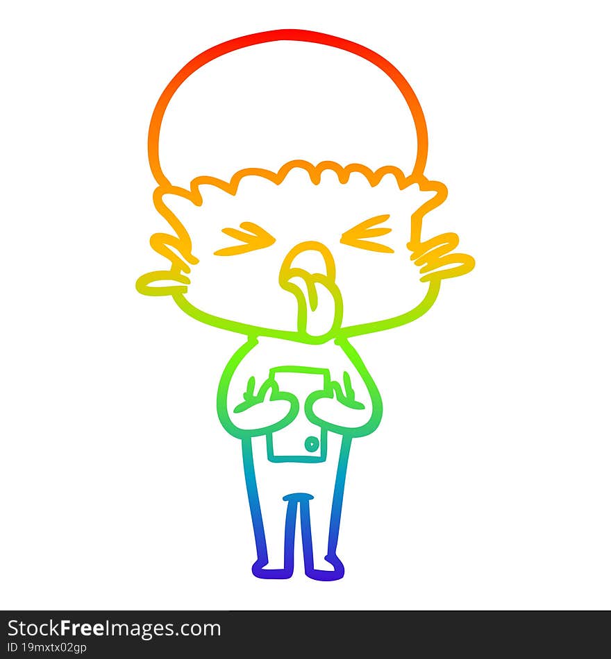 Rainbow Gradient Line Drawing Disgusted Cartoon Alien