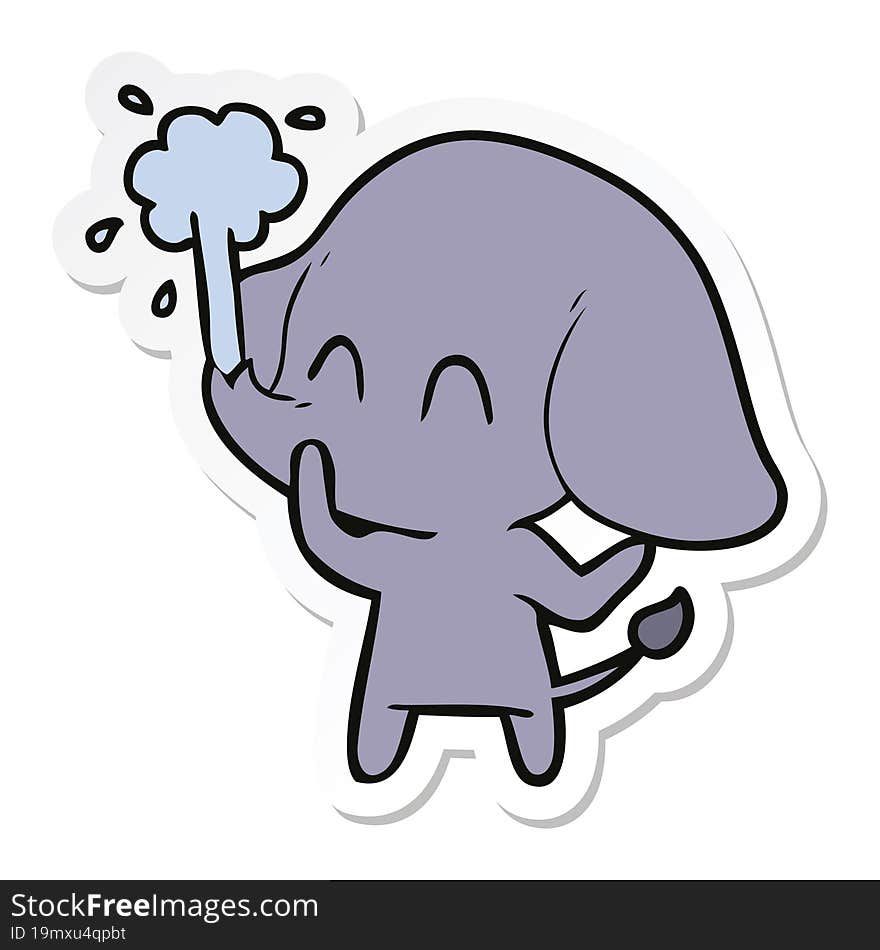 Sticker Of A Cute Cartoon Elephant Spouting Water