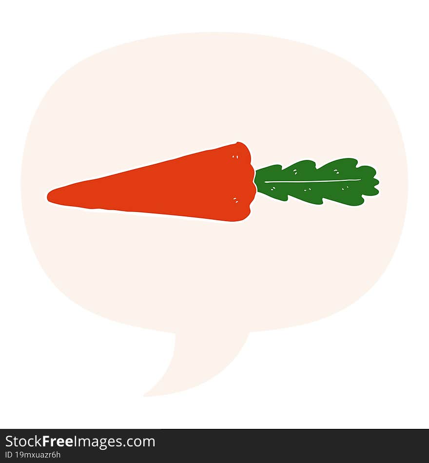 cartoon carrot and speech bubble in retro style