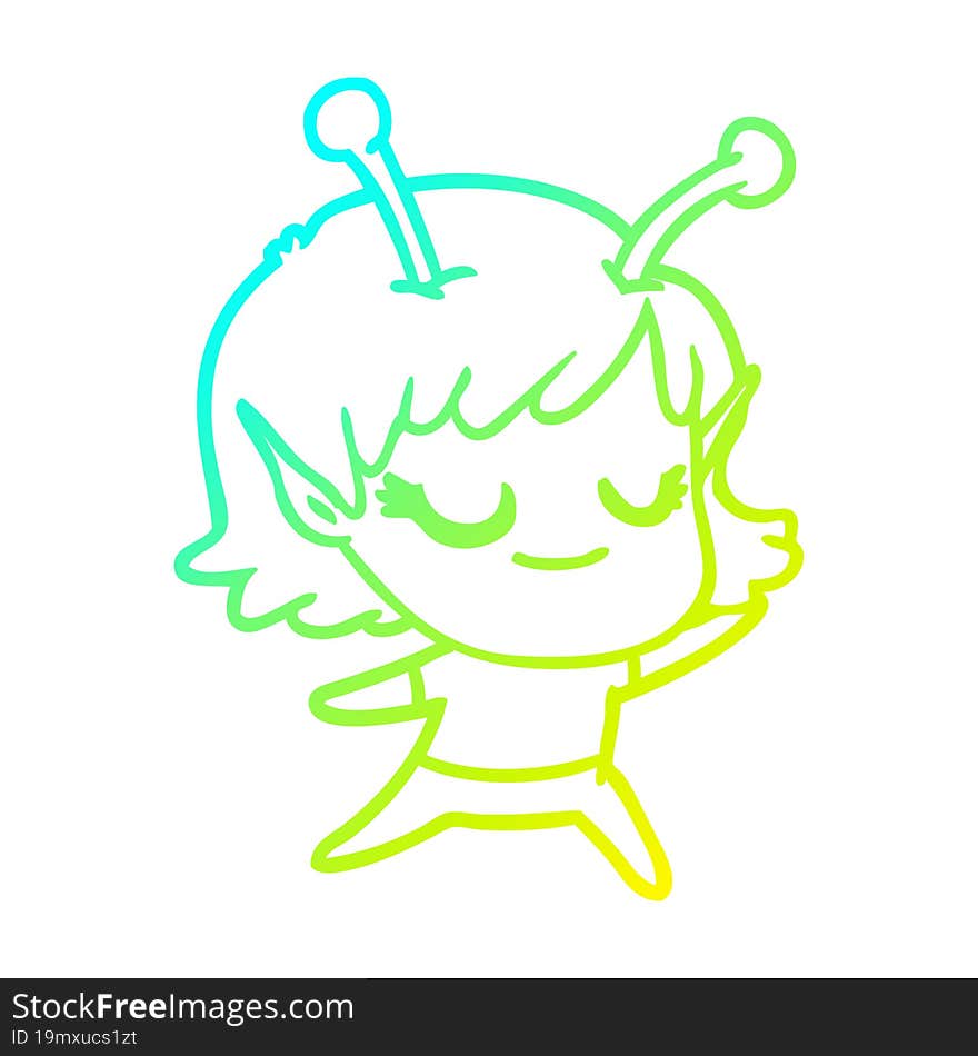 cold gradient line drawing smiling alien girl cartoon