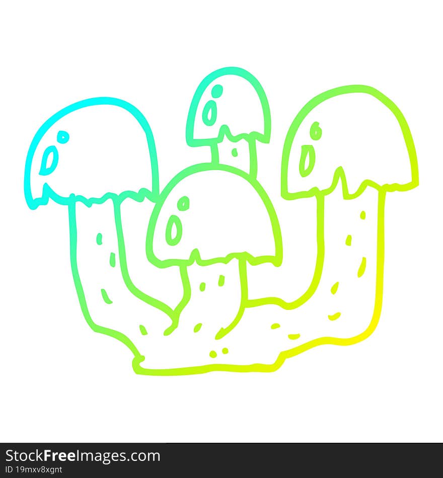 cold gradient line drawing of a cartoon mushrooms