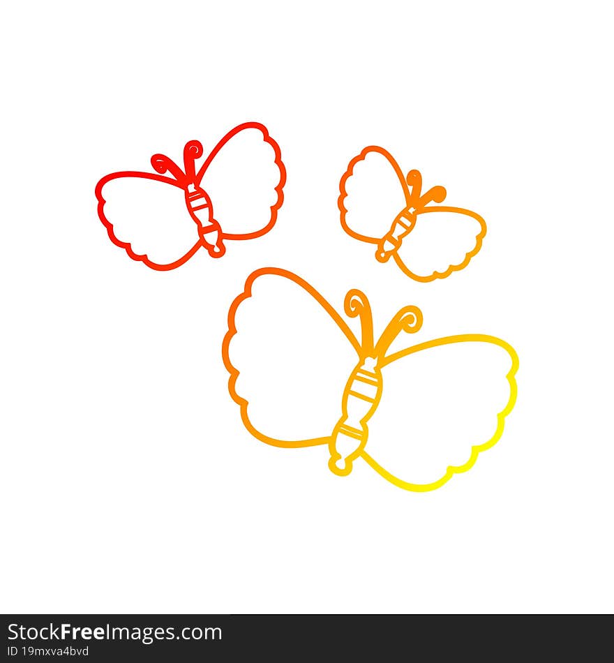 warm gradient line drawing of a cartoon butterflies