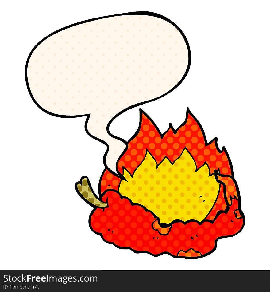 Cartoon Hot Chili Pepper And Speech Bubble In Comic Book Style